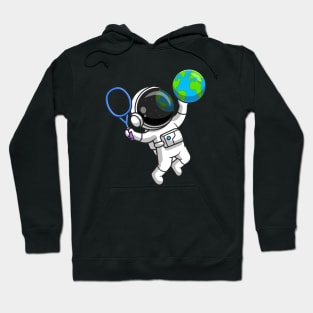 Cute Astronaut Playing Earth Globe Tennis Cartoon Hoodie